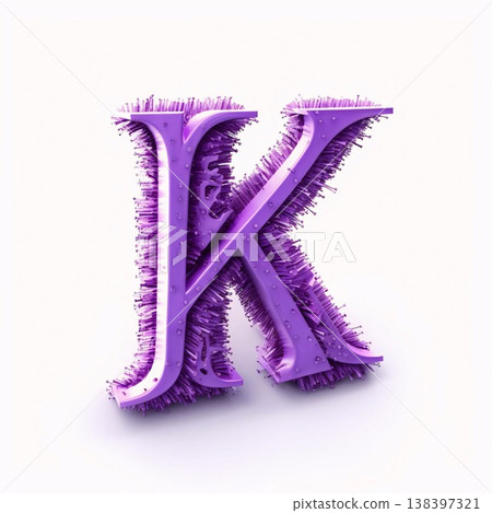 Purple 3d letter K isolated on white background with clipping path 138397321