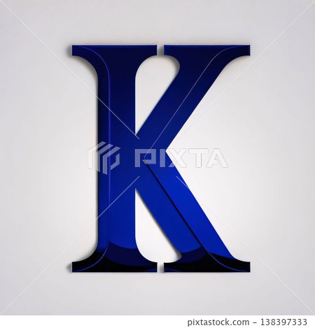 Blue letter K uppercase. 3D render font with shadow isolated on white background 138397333