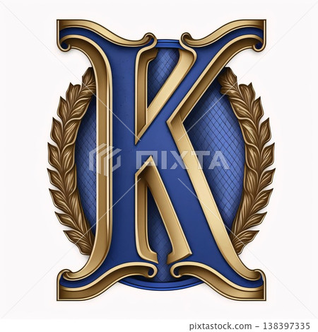 Luxury gold and blue letter with laurel wreath - letter K 138397335