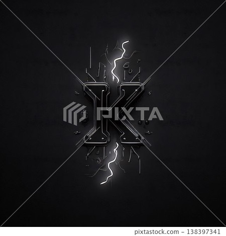 Glowing white letter K on dark textured background. 3D rendering 138397341