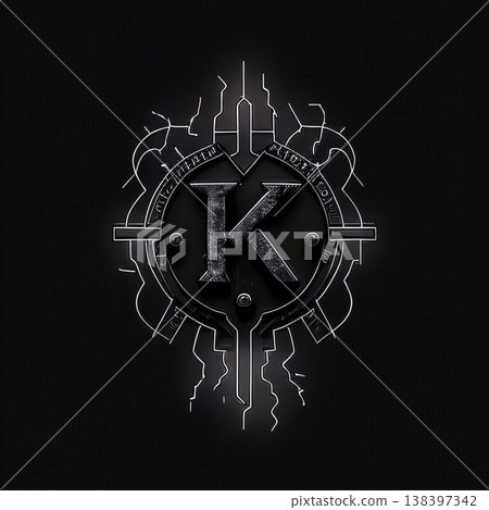 Symbol of the letter K in the form of a circuit on a dark background Symbol of the letter K in the form of a circuit on a dark background 138397342