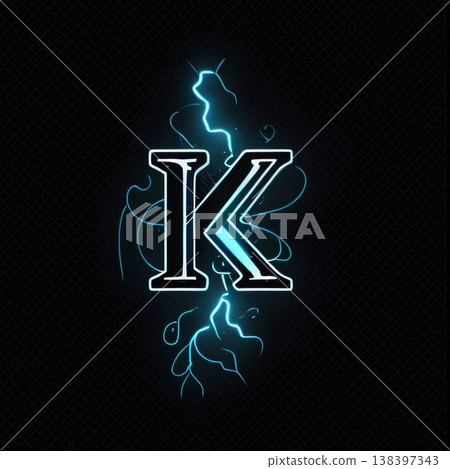 Neon alphabet letter K with lightning effect on dark background. Vector illustration Neon alphabet letter K with lightning effect on dark background. Vector illustration 138397343