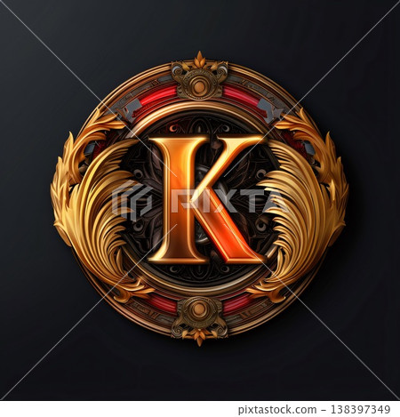 Luxury golden letter K in the style of baroque. Luxury golden letter K in the style of baroque. 138397349