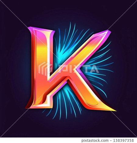 3d letter K in neon style. 3d vector illustration. 3d letter K in neon style. 3d vector illustration. 138397358