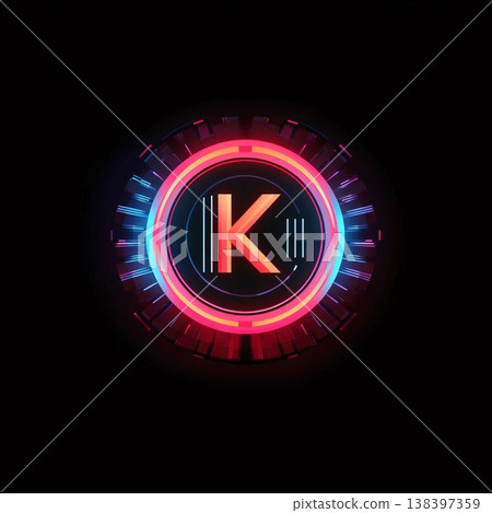 Neon K letter logo on a dark background. Vector illustration. Neon K letter logo on a dark background. Vector illustration. 138397359
