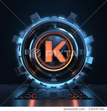 letter k in futuristic blue circle on dark background, 3d rendering letter k in futuristic blue circle on dark background, 3d rendering 138397360