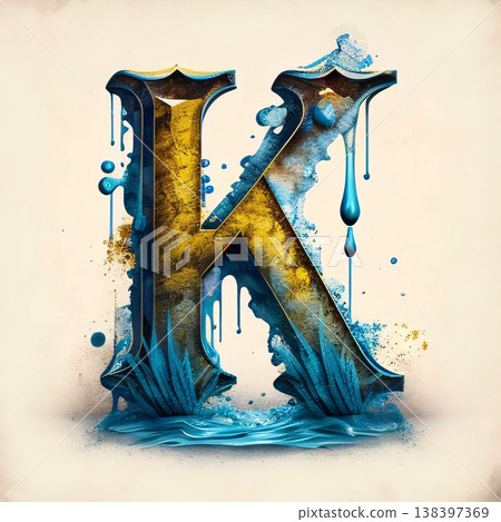 Vintage Grunge Capital Letter K with Water Splash, Design Element. 138397369