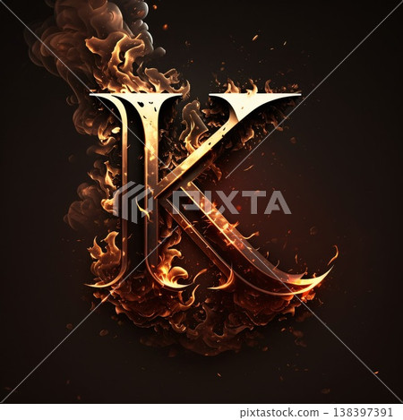 K letter in fire flames on black background. 3D illustration. 138397391