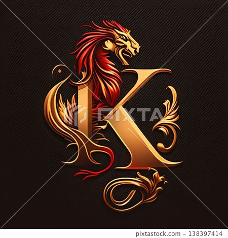 Initial Letter K with Rooster, Luxury Coat of Arms. 138397414