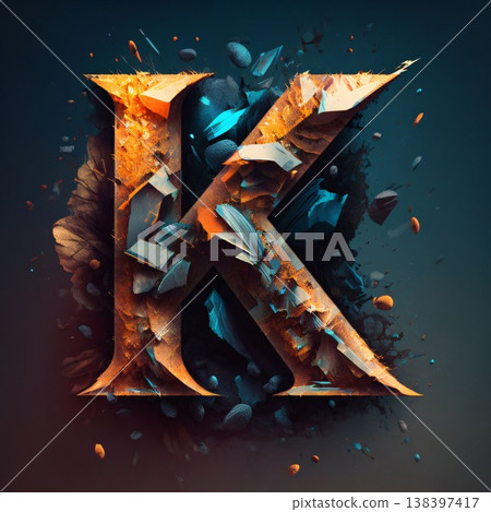 Grunge letter K with flames and smoke. 3d rendering 138397417