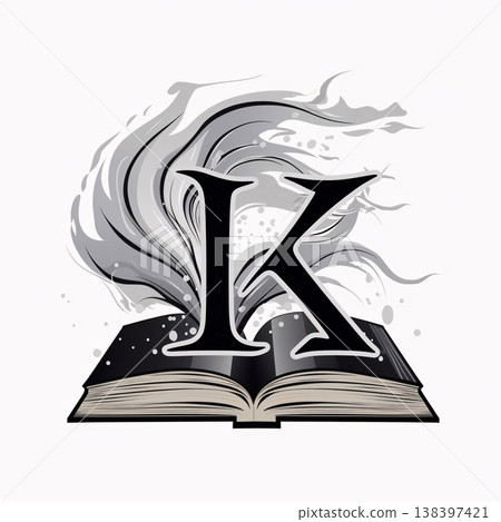 Book with letter K in the form of a stylized smoke. 138397421