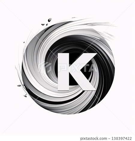 Black and white swirl with the letter K in the center. Vector illustration 138397422