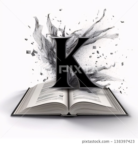 Letter K from the alphabet on an open book. 3D rendering 138397423