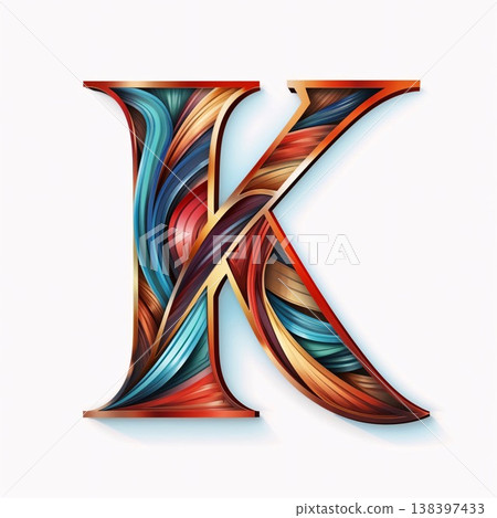 Letter K made of colorful brushstrokes. Vector font for your design. 138397433