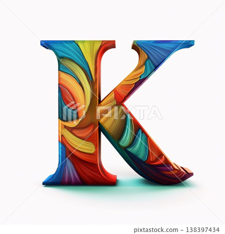 Colorful 3d letter K in the style of oil painting. 138397434