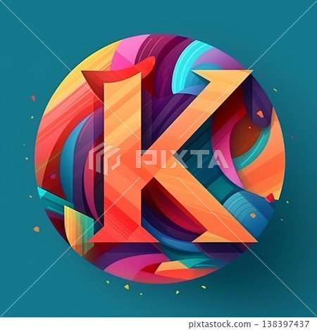 K letter in 3d style. Colorful lettering. Vector illustration. 138397437