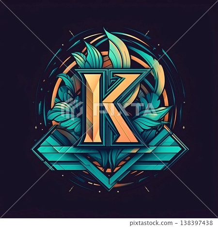 K letter logo with green leaves in circle shape vector illustration graphic design 138397438