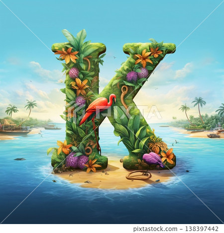 Font design for letter K made of tropical plants in the water. Font design for letter K made of tropical plants in the water. 138397442