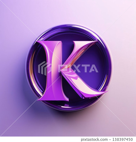 letter k in a glass sphere on a purple background. 3d illustration 138397450