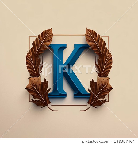K letter logo with leaves. 3D render. Vintage style. 138397464
