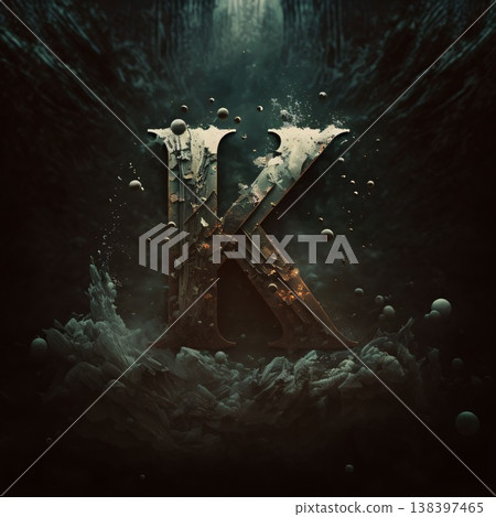 Grunge letter K with cracked paint and smoke - 3D rendering 138397465