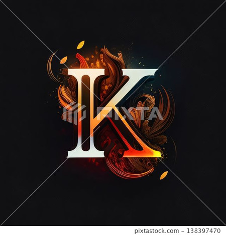 K letter with fire flames on black background. 3d illustration. 138397470