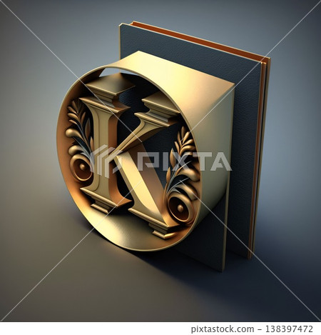Golden letter K in a book on a gray background. 3d render Golden letter K in a book on a gray background. 3d render 138397472