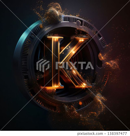 K letter in a black background. 3d rendering, 3d illustration. 138397477
