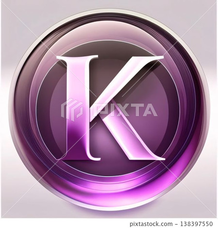 3d render of the letter K on a round metallic background. 138397550