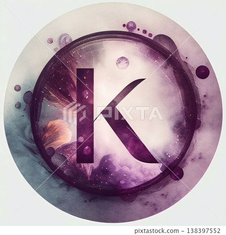 The letter K in a round frame on a white background. Watercolor painting. The letter K in a round frame on a white background. Watercolor painting. 138397552