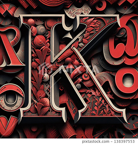 Gothic font. 3D illustration. Vintage patterned font. letter K Gothic font. 3D illustration. Vintage patterned font. letter K 138397553