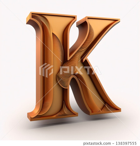 letter K 3d cubic wood isolated on white - 3d rendering 138397555