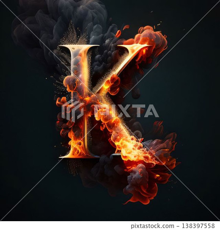 Letter K in fire and smoke isolated on black background. 3d rendering 138397558