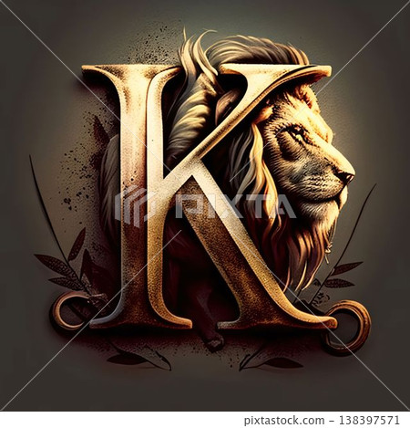 Lion head in the letter K. 3d render. Luxury font. Lion head in the letter K. 3d render. Luxury font. 138397571