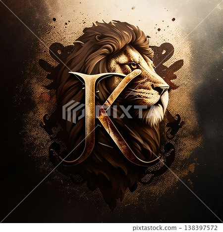 Lion head with letter K. Grunge background. 3d illustration. 138397572