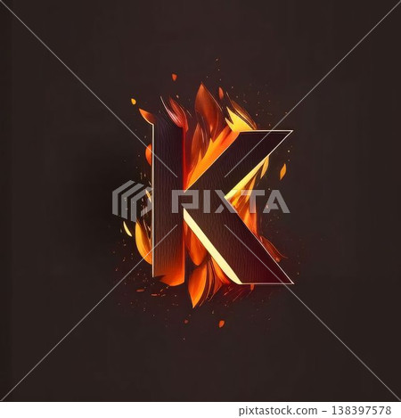 Fiery letter K uppercase. Vector font with fire effect. 138397578