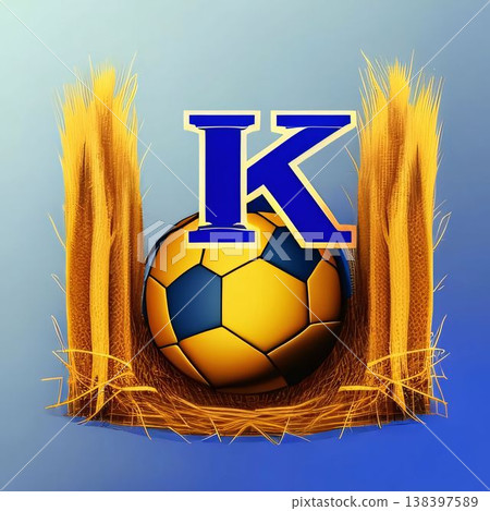 Soccer ball with the letter K on a background of wheat ears. Vector illustration 138397589