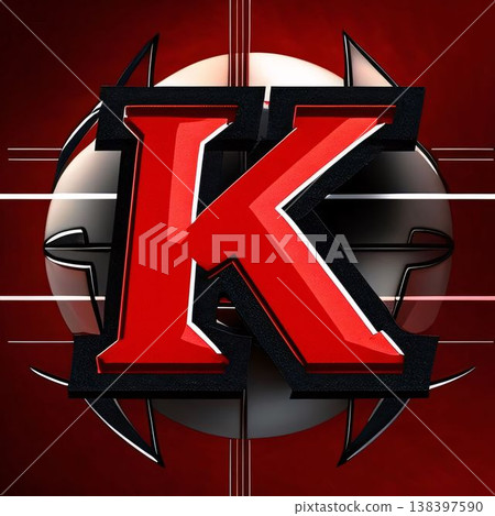 Highly rendering of k letter in red and black over red background 138397590