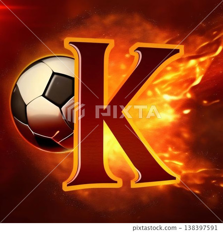 Soccer ball with the letter K on fire background. 3D illustration 138397591