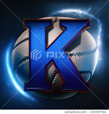 Baseball letter K in blue on a dark background. 3d illustration Baseball letter K in blue on a dark background. 3d illustration 138397592
