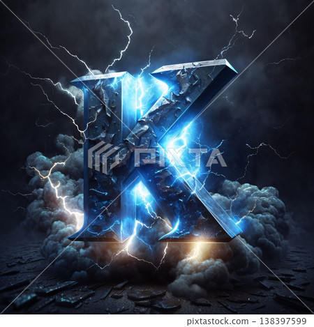 Lightning strikes the letter K on a dark background. 3d rendering Lightning strikes the letter K on a dark background. 3d rendering 138397599