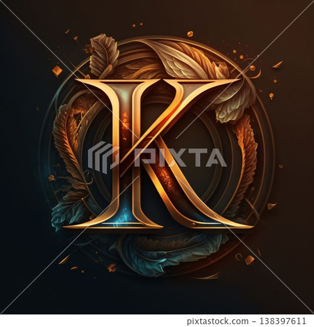 Luxury letter K in the form of a laurel wreath. 138397611