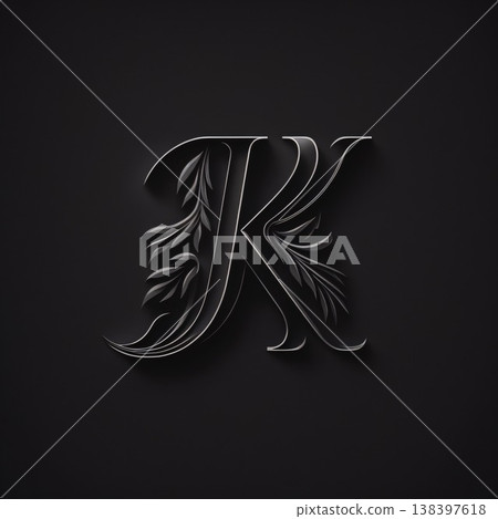 Metal letter K with leaves on a black background. 3d rendering Metal letter K with leaves on a black background. 3d rendering 138397618