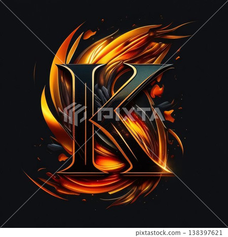 Letter K on a black background with fire flames. Vector illustration. 138397621