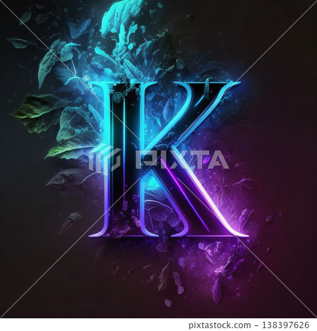 Neon letter K in the style of graffiti on a dark background. 138397626