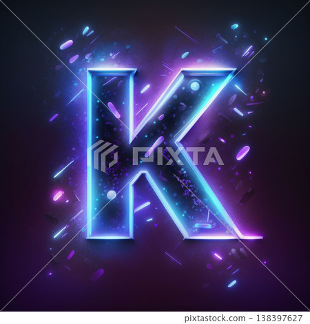 Neon letter K. Vector illustration in neon style. Futuristic font. 138397627