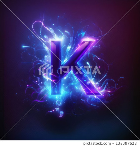 Symbol in the form of a glowing letter K. Vector illustration. 138397628