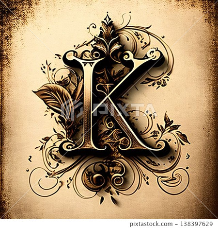 grunge letter k with floral ornament in vintage style for your design 138397629