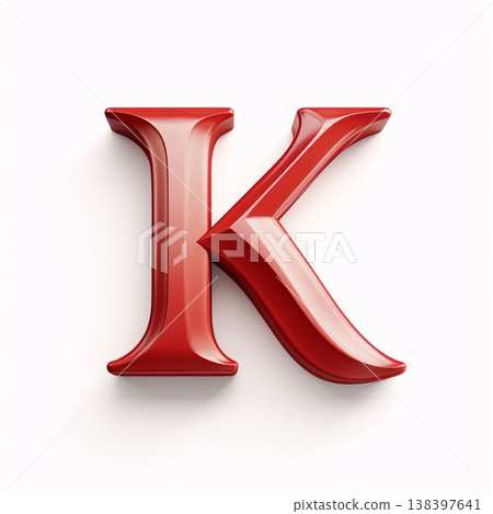 letter K 3d red isolated on white - 3d rendering of glossy metallic font 138397641