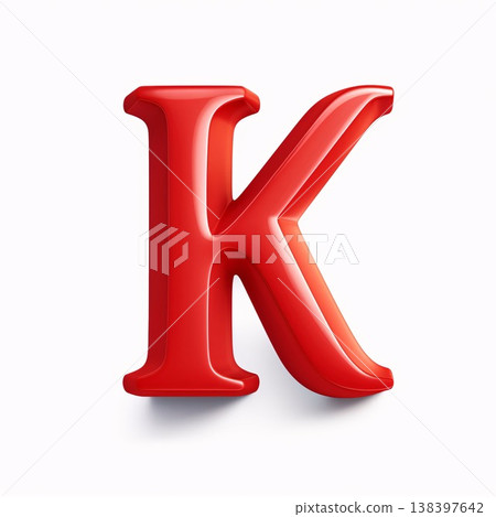 red letter K isolated on white background - 3d rendering of glossy red font 138397642
